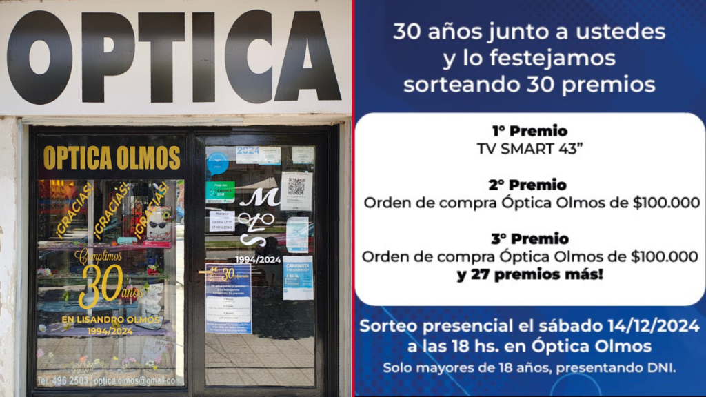 OPTICA OLMOS SORTEO 30 PREMIOS