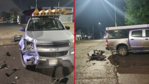Un joven de 20 años terminó hospitalizado tras un choque entre una camioneta y una moto en 35 y 137 -